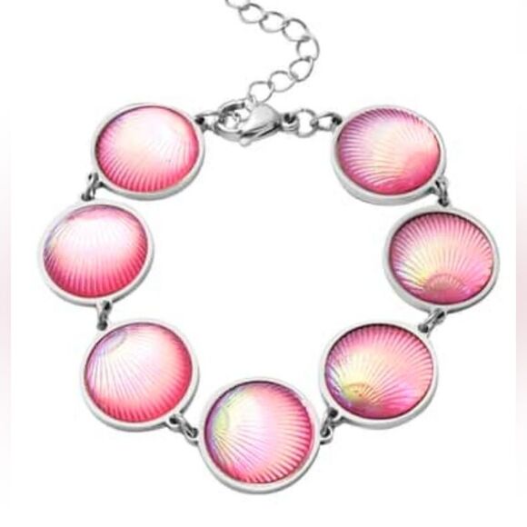 Pink Topaz Seashell Charm Station Bracelet - Picture 11 of 11